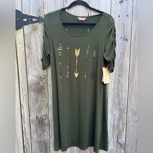 JESSE & J Army Green Ruched Short Sleeve Tee Dress Women’s Large NWT NEW